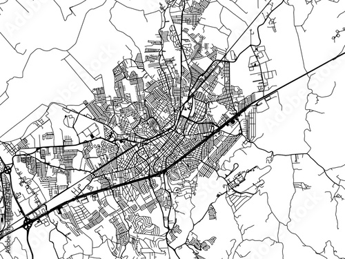 Vector road map of the city of Taubate in Brazil with black roads on a white background.