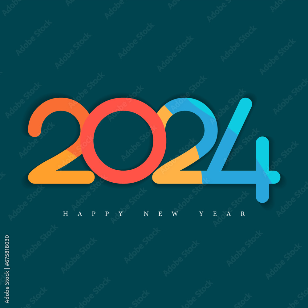 Happy new year 2024 design. With colorful truncated number