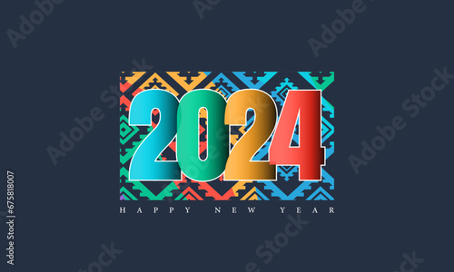 Happy new year 2024 design. With colorful truncated number illustrations. Premium vector design for poster, banner, greeting and new year 2024 celebration.