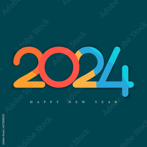 Happy new year 2024 design. With colorful truncated number illustrations. Premium vector design for poster, banner, greeting and new year 2024 celebration.