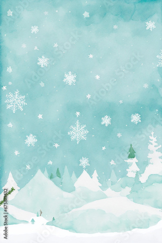 winter landscape with snow, watercolors