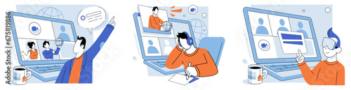 Online education vector illustration. Virtual seminars provide opportunities for interactive learning and knowledge sharing among participants Online education platforms offer virtual lectures