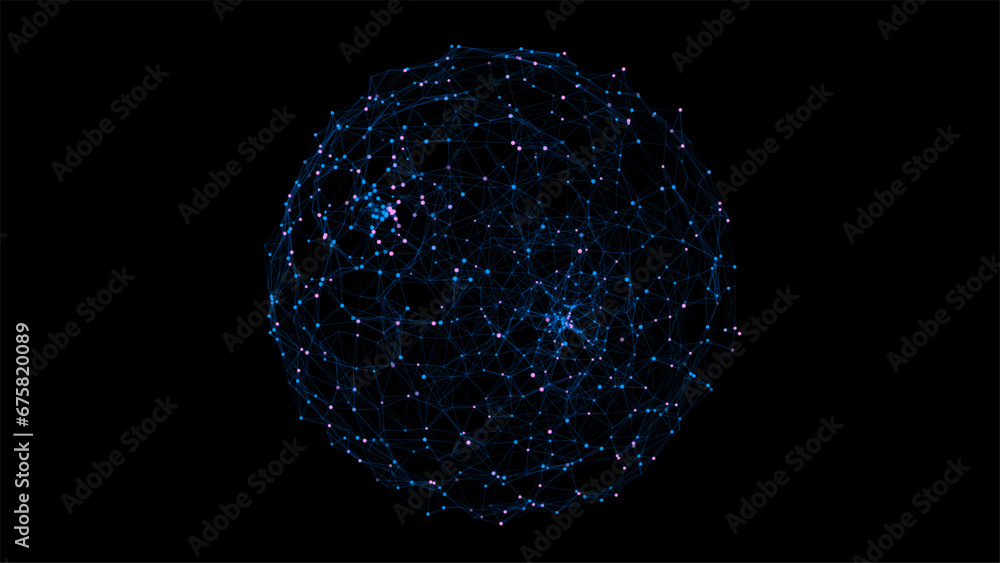 Abstract blue sphere on black background. Wireframe circle structure with glowing particles. Futuristic digital illustration. Vector illustration. Abstract blue sphere on black background. Wireframe circle structure with glowing particles. Futuristic digital illustration. Vector illustration.