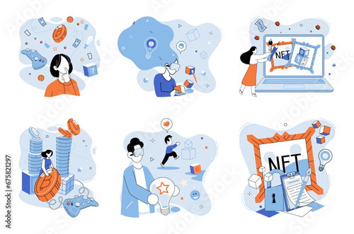 Web 3 vector illustration. The web3 concept embodies vision decentralized and user centric internet Information on blockchain is securely stored and accessible to participants in web3 ecosystem