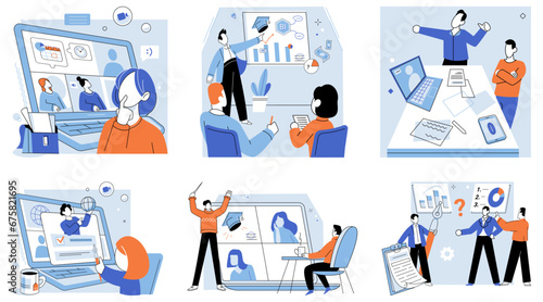 Business training vector illustration. Seminars provide opportunities to learn from industry experts and gain insights into emerging business trends Discussions foster critical thinking, encourage