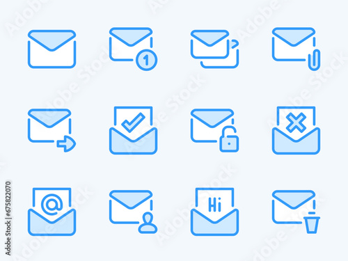 Mail, SMS and Email vector line icons. Message, Letter and Envelope outline icon set. Forward, Send, Notification, Newsletter, Attachments and more.