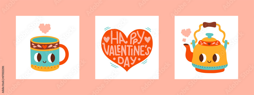 Valentines Day card set. For website banner, Sale, Valentine card, cover, flyer or poster trendy vector illustration