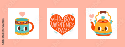 Valentines Day card set. For website banner  Sale  Valentine card  cover  flyer or poster trendy vector illustration