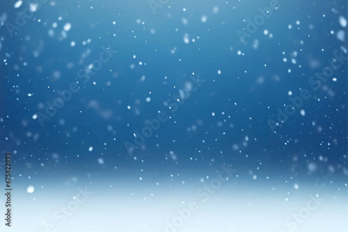 Arte para fundo, azul com neve desfocada caindo.  photo
