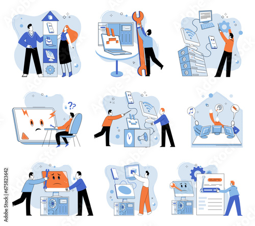 Technical support. Vector illustration. Online platforms provide information and connections to technical specialists around world A technical assistant is valuable resource in navigating complex
