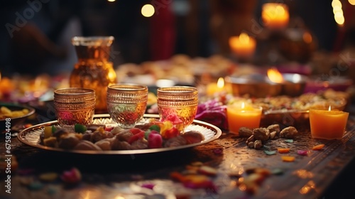 Diwali sweet and delicious dish with focus view in night