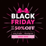 Black Friday Sale discount promotion vector illustration. Pink ribbon bow and typography text
