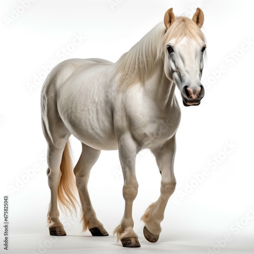 white horse isolated on white background. white horse isolated with shadow. horse