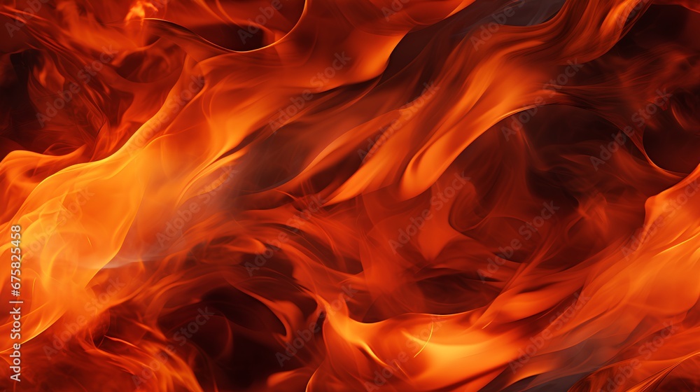 Seamless fire pattern, a close up view of a fire texture, showcasing the vibrant hues of red, orange, and yellow and captures the raw, untamed beauty of fire in its purest form.