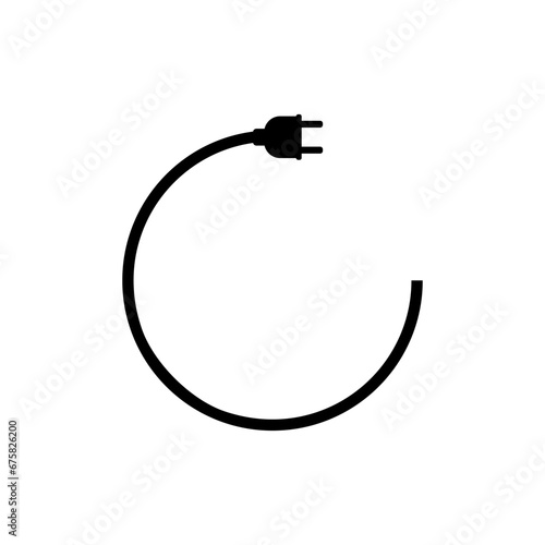 Electrical power plug icon with a long round wire. Circle shape. Vector illustration.