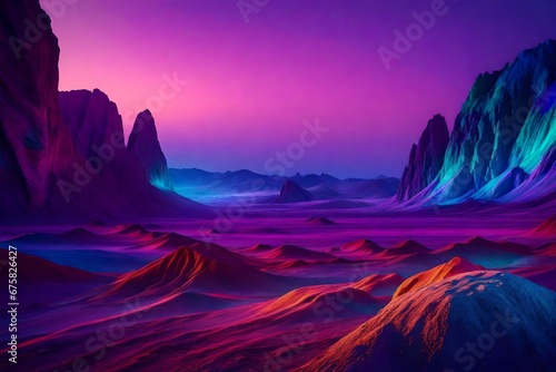 A surreal, alien-like landscape with vividly colored rock formations