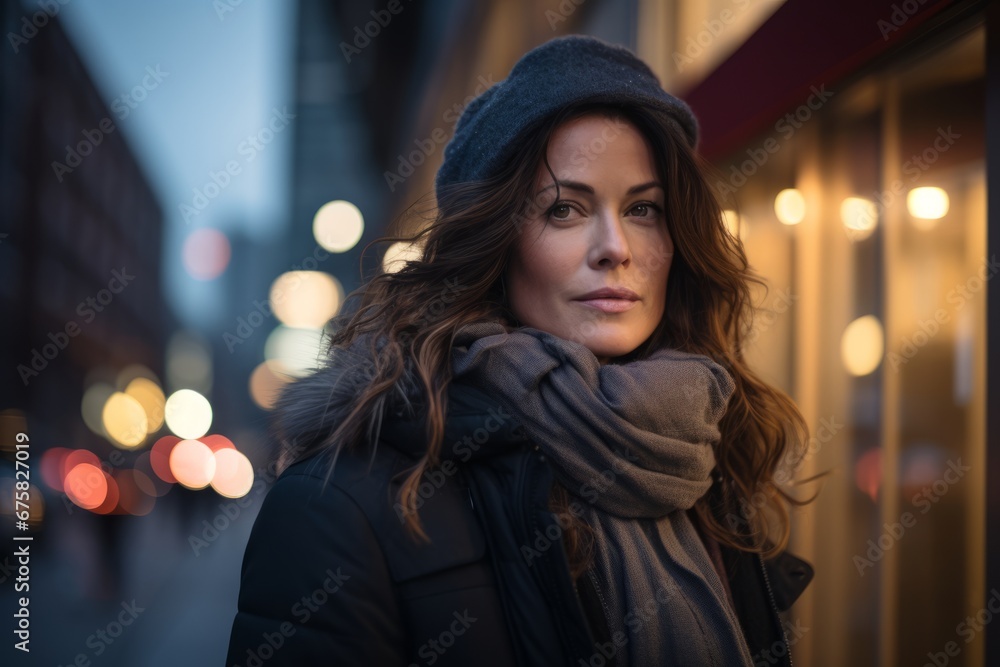 Beautiful young woman in winter clothes at night in the city. Beautiful young woman in winter clothes at night in the city.