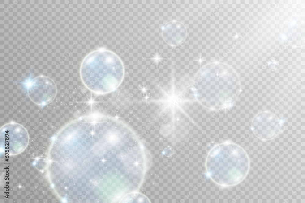 White beautiful bubbles on a transparent background vector illustration. Soap bubbles.	
 - obrazy, fototapety, plakaty 