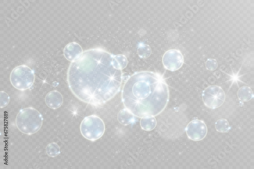 White beautiful bubbles on a transparent background vector illustration. Soap bubbles. 