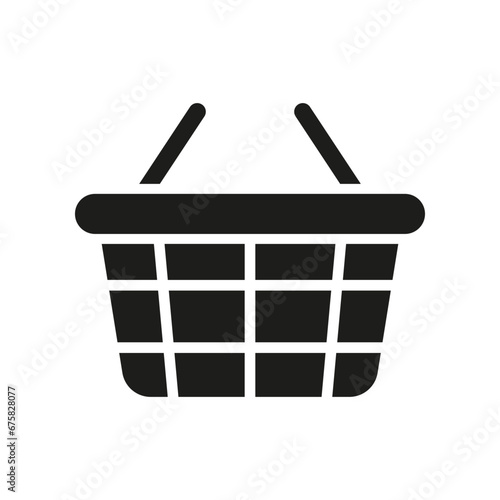 E Commerce Silhouette Icon. Shopping Basket Glyph Pictogram. Shop Bag for Food Purchase Solid Sign. Supermarket or Grocery Store Symbol. Retail Sale. Isolated Vector Illustration