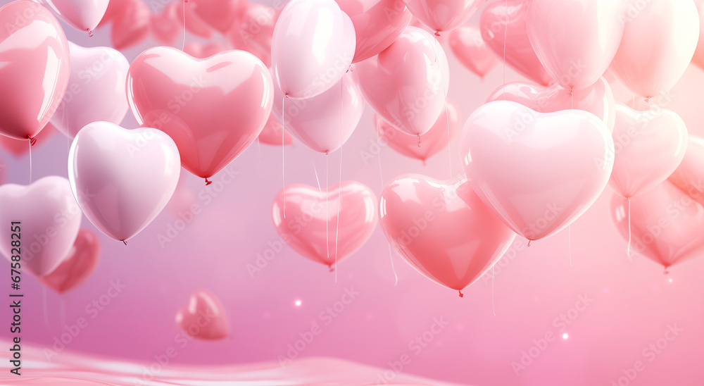 Romantic Blush Pink 3D Backdrop with Magic Touch and Heart Balloons for Anniversary and Celebration