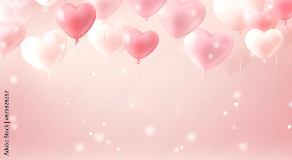 Valentine's Day Party Scene: Blush Pink Background with Heart-Shaped Balloons