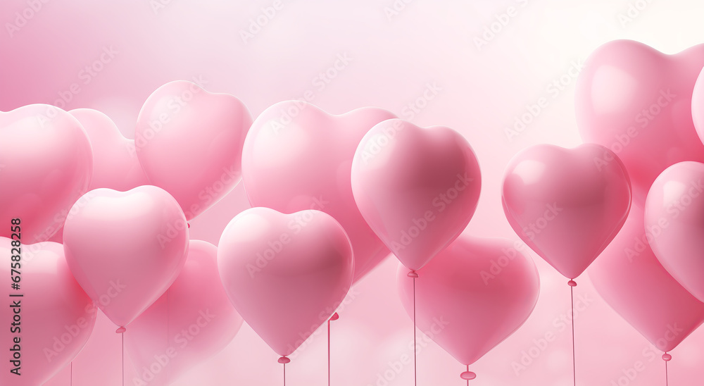 Valentine's Day and Anniversary 3D Party Scene: Blush Pink Background with Heart-Shaped Balloons in Pink, Salmon, and White, Copy Space