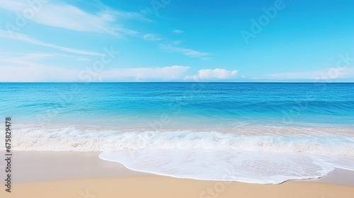 Waves on the beach clear sky background. Generative AI