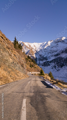 Transfagarasan on a beautiful December day. The most spectacular road in the world crosses the rocky mountains