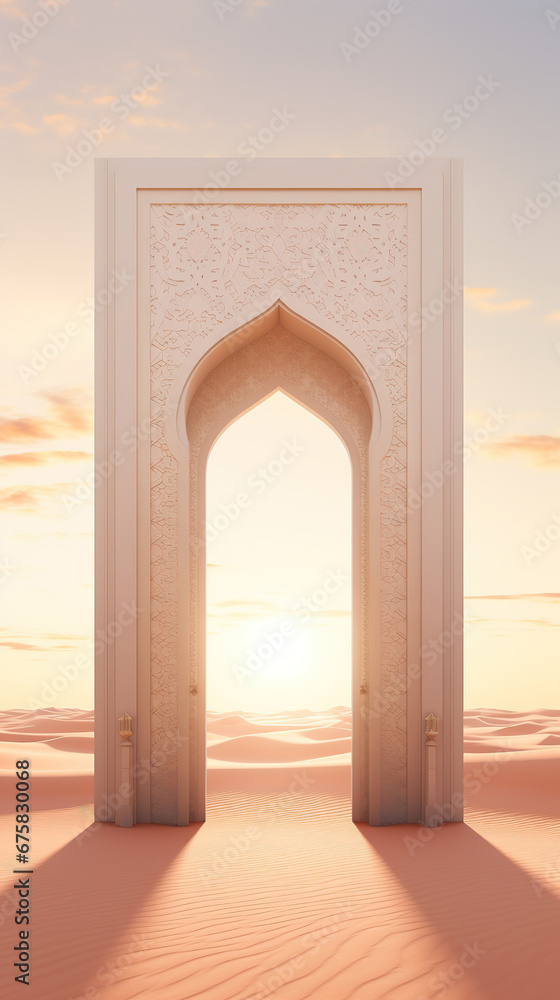 Majestic Arch Amidst the Serene Desert Landscape, Emanating Spiritual Tranquility and Timeless Peace, Capturing the Essence of Nature's Sacred Stillness