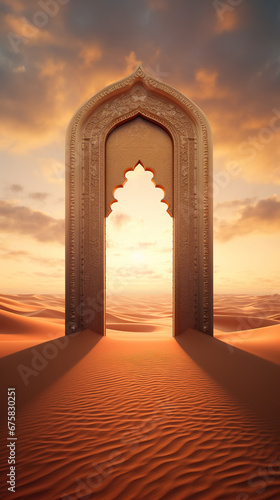 Majestic Arch Amidst the Serene Desert Landscape, Emanating Spiritual Tranquility and Timeless Peace, Capturing the Essence of Nature's Sacred Stillness