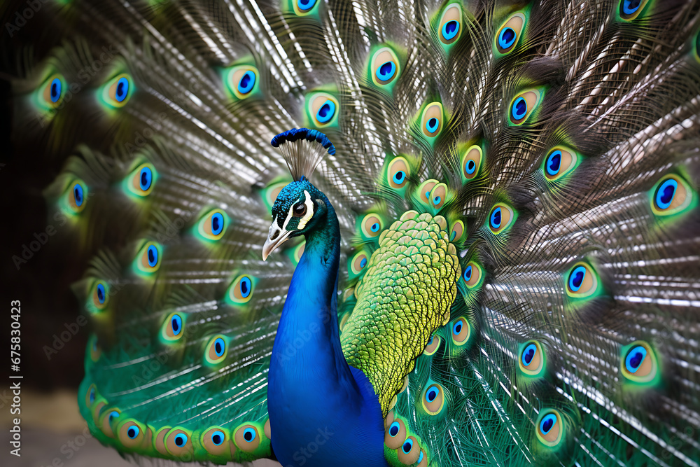 Obraz premium Majestic Peacock Displaying Vibrant Feathers