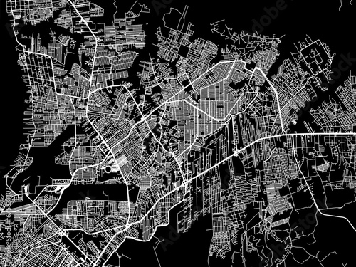 Vector road map of the city of Ananindeua in Brazil with white roads on a black background.