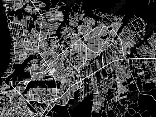 Vector road map of the city of Ananindeua in Brazil with white roads on a black background. photo