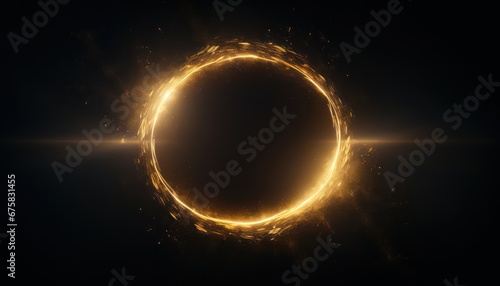 a golden halo on black background,  radiating warmth and sophistication in the depths of darkness photo