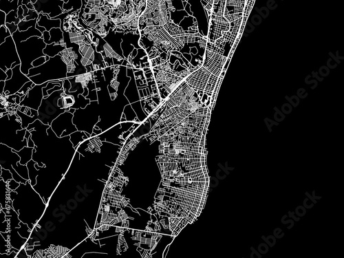 Vector road map of the city of Jaboatao in Brazil with white roads on a black background.