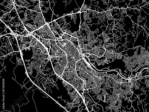 Vector road map of the city of Jundiai in Brazil with white roads on a black background. photo