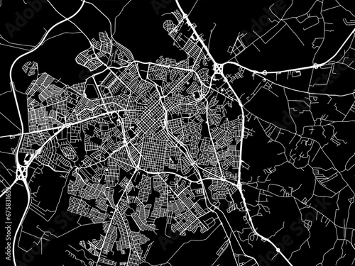 Vector road map of the city of Limeira in Brazil with white roads on a black background.
