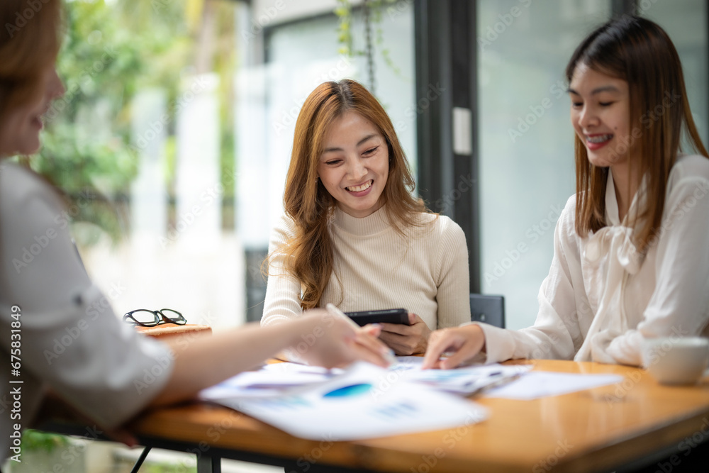 Fototapeta premium Business team worker consult and plan together. Brainstorm, share, and discuss business project ideas.