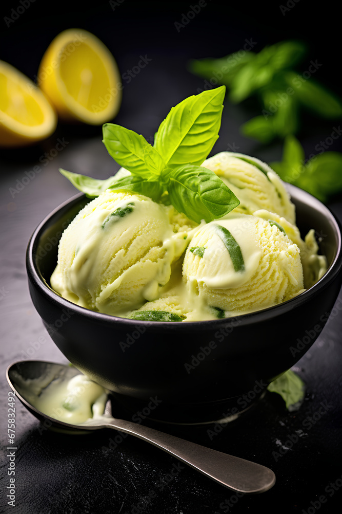 Lemon Basil Dream: Artful Presentation of Citrus Sorbet Lemon Basil Dream: Artful Presentation of Citrus Sorbet