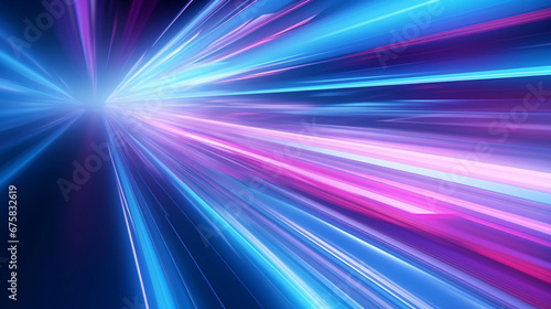 Blue pink and purple neon glow laser beam light lines moving fast, digital, high speed internet, cyberpunk, techonogy backdrop. futuristic abstract background.