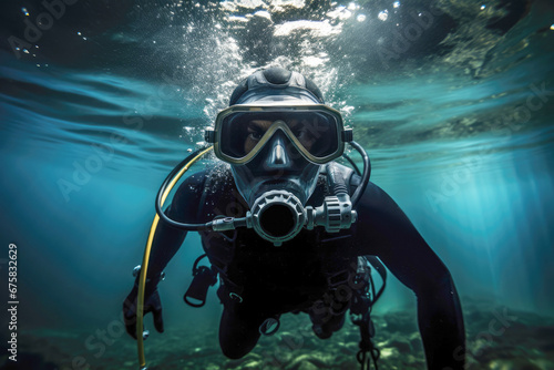 underwater military divers during a training exercise. Extreme challenges they face in their profession. © EdNurg