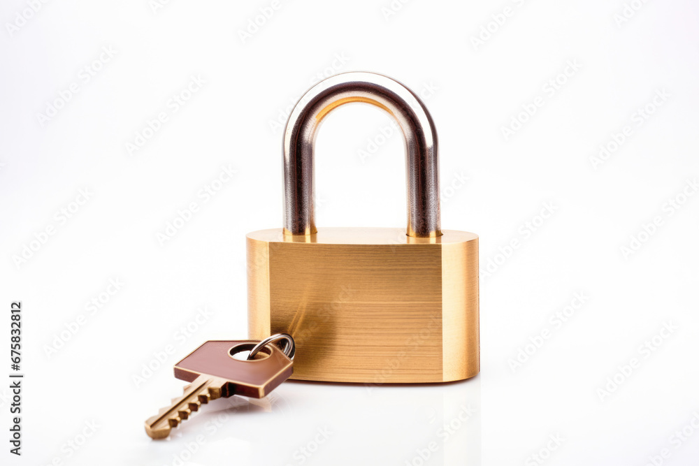 A strong steel padlock, a symbol of security and safety, is isolated against a white background, representing the protection of one's privacy.