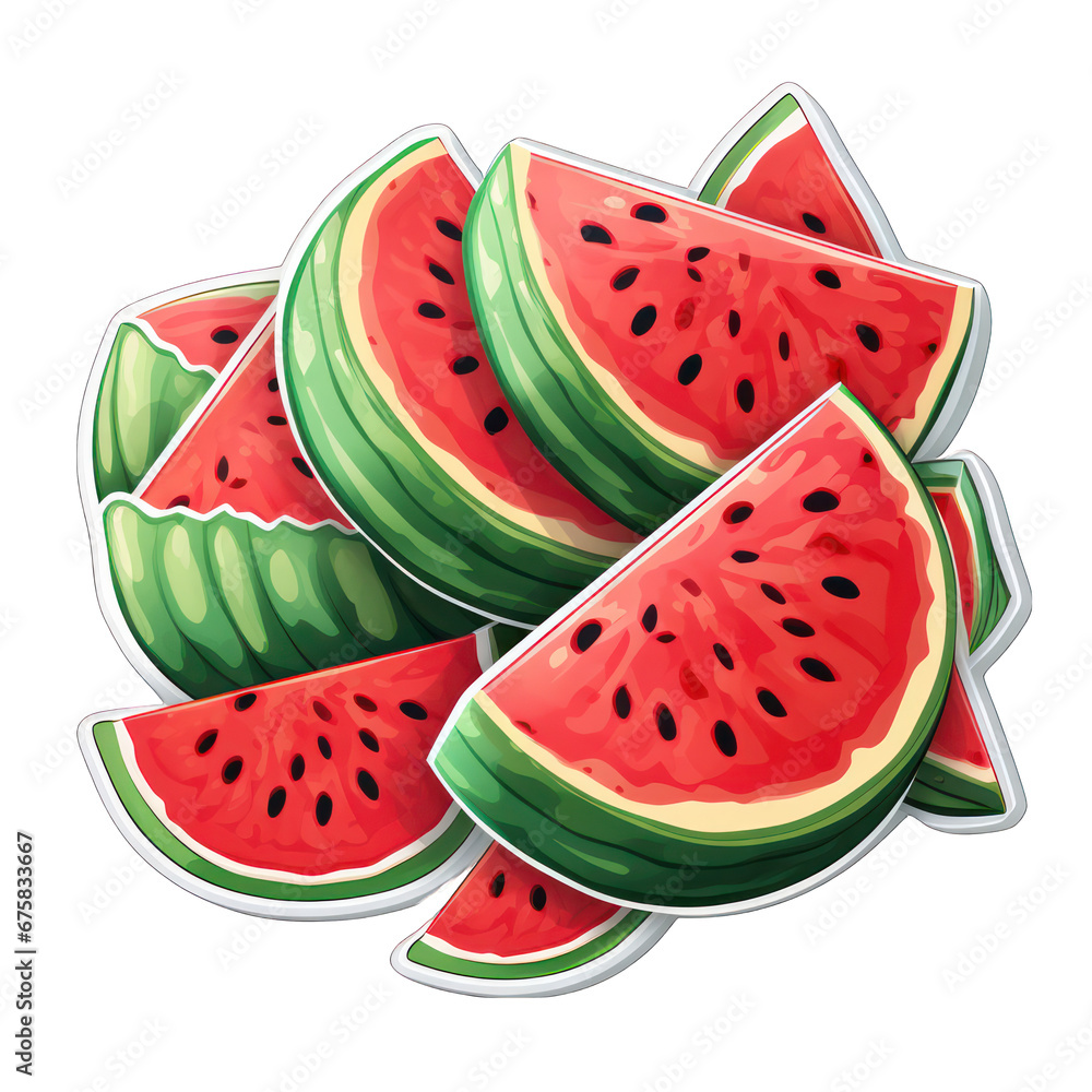 Watermelon Slice Stickers Isolated on Transparent or White Background, PNG Watermelon Slice Stickers Isolated on Transparent or White Background, PNG