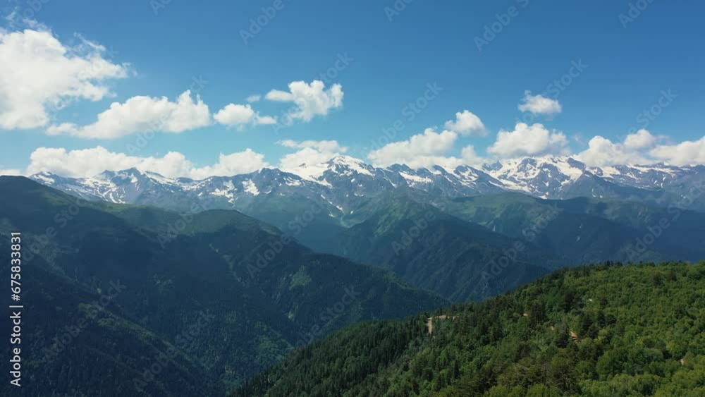 Flight on drone above mountains in Mestia, Svaneti, Georgia. Aerial view of summer mountain landscape. Flight on drone above mountains in Mestia, Svaneti, Georgia. Aerial view of summer mountain landscape.