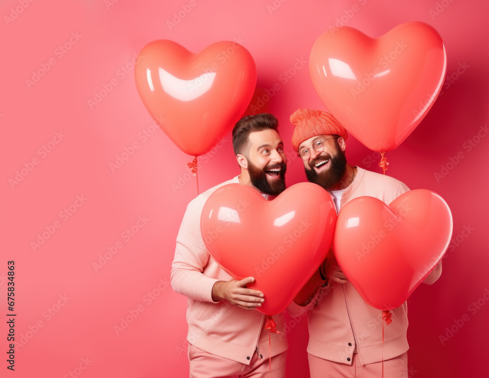 Love Blooms: Gay Couple's Heartwarming Valentine's Day with Heart-Shaped Balloons Love Blooms: Gay Couple's Heartwarming Valentine's Day with Heart-Shaped Balloons
