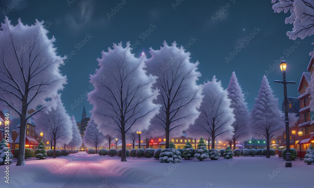 Winter scenery of the snowy forest village