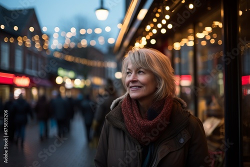 Mature woman in Paris, France at Christmas time. Portrait of happy senior woman in Paris, France.