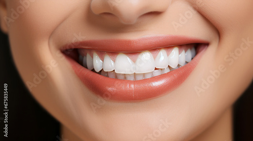 Close up cropped photo of woman mouth with perfect white teeth