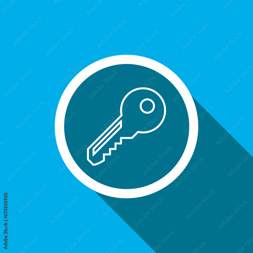 Key icon vector. Key icon sign symbol in trendy flat style. Key icon image, Key icon illustration isolated on blue background Key icon vector. Key icon sign symbol in trendy flat style. Key icon image, Key icon illustration isolated on blue background
